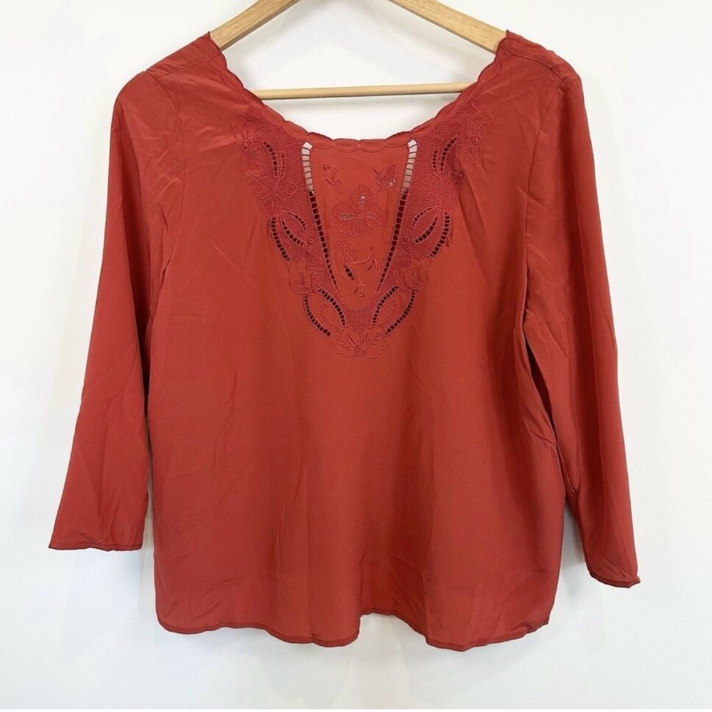 Sezane Terracotta Embroidered Blouse
